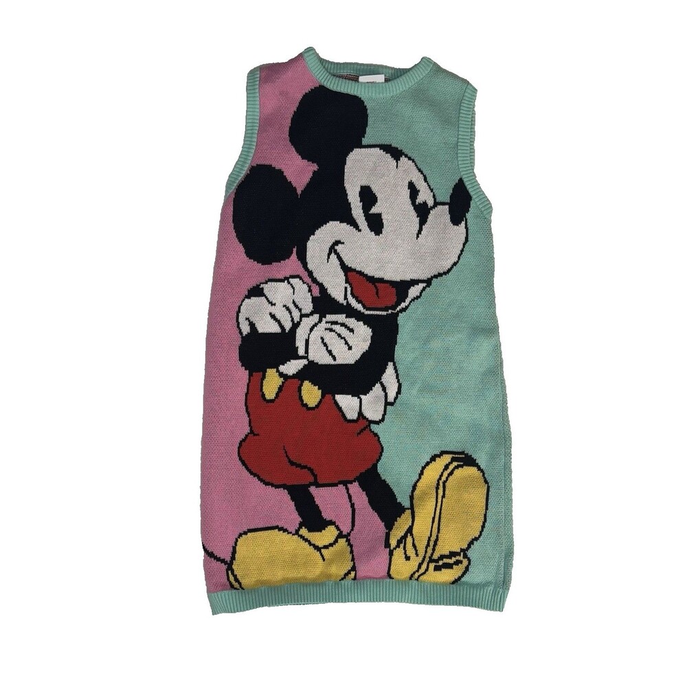 Disney Mickey & Co Sweater Dress Girls 9/10 Green Mickey Mouse Knit Sleeveless